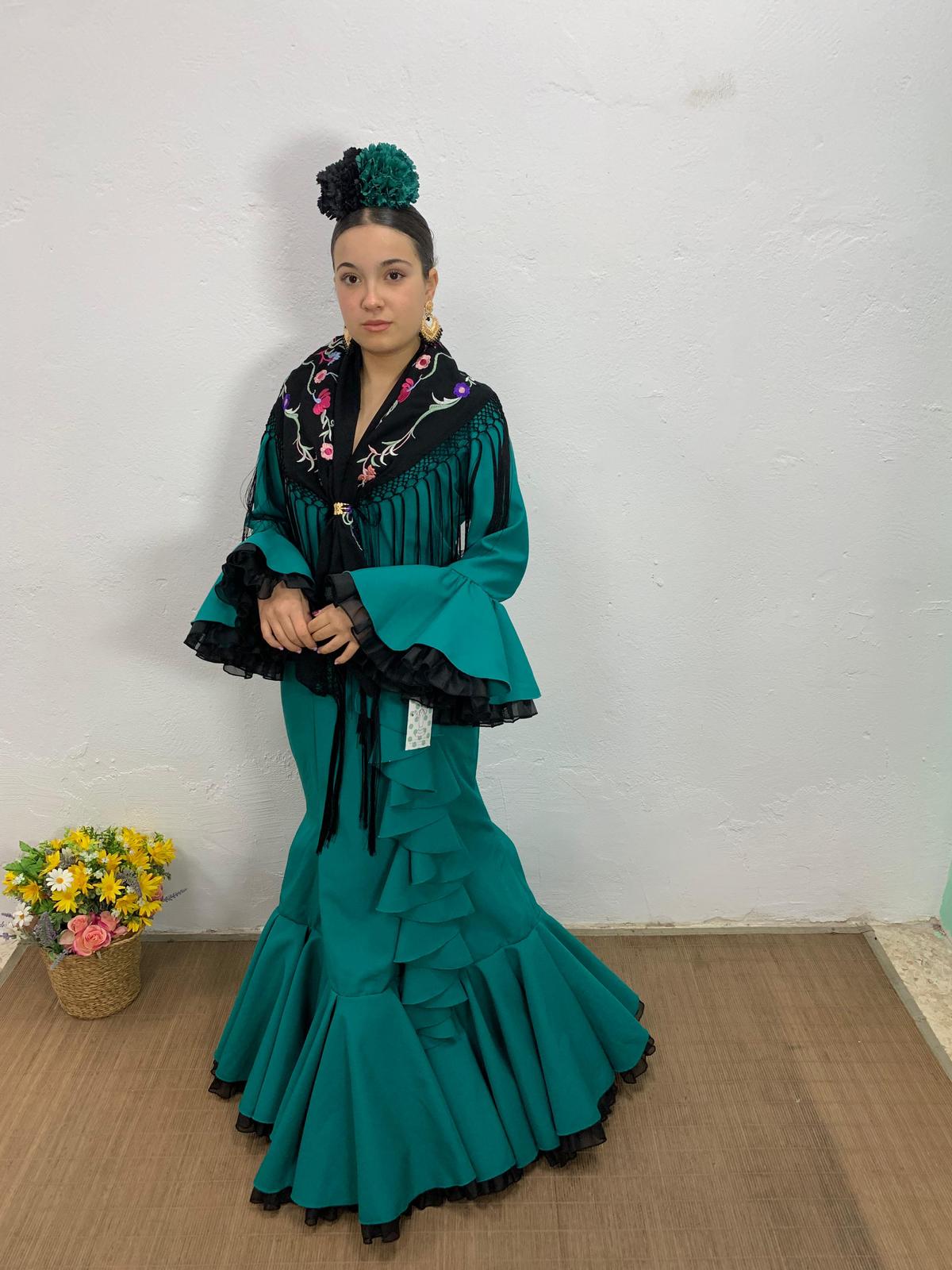 VESTIDO CASCADA VERDE AGUA OSCURO