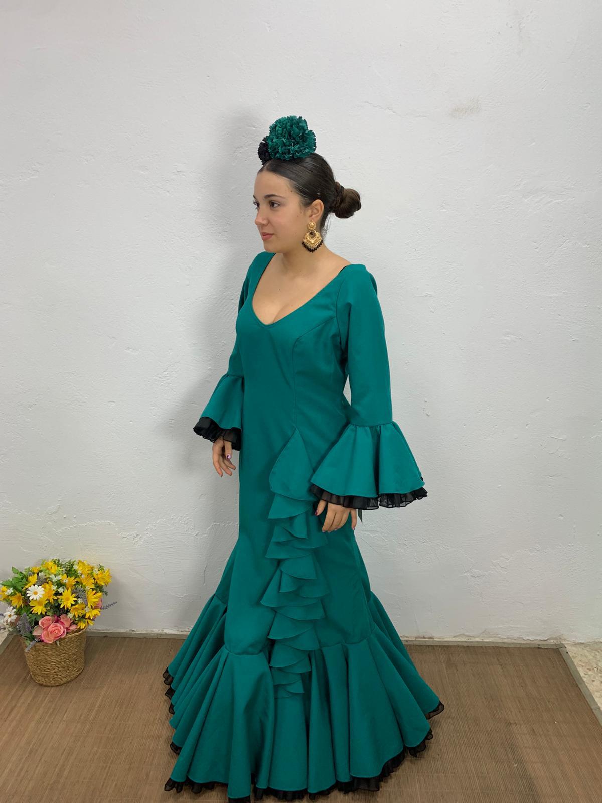 VESTIDO CASCADA VERDE AGUA OSCURO - Imagen 3