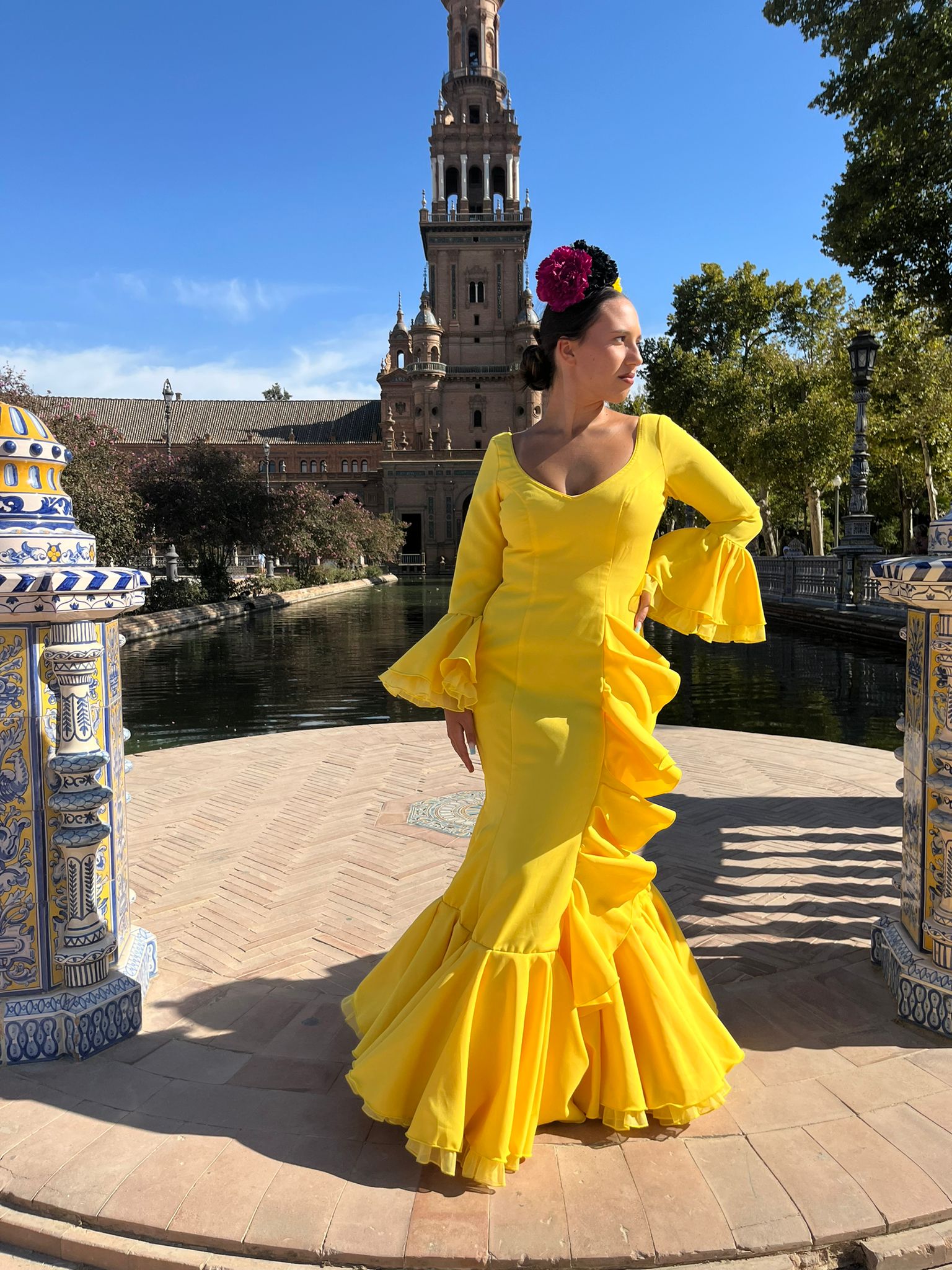 VESTIDO CASCADA AMARILLO TULL AMARILLO Y TULL NEGRO - Imagen 5