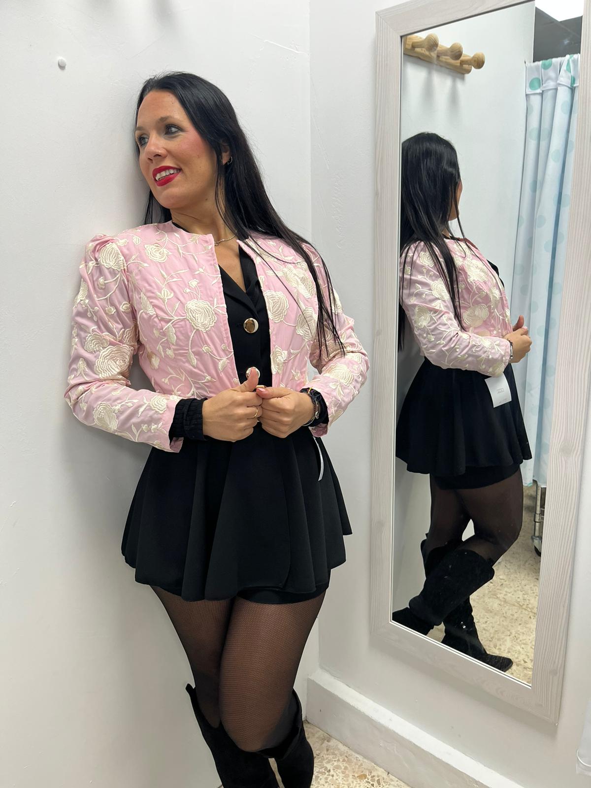 CHAQUETILLA ROSA BEBE BORDADO FLOR
