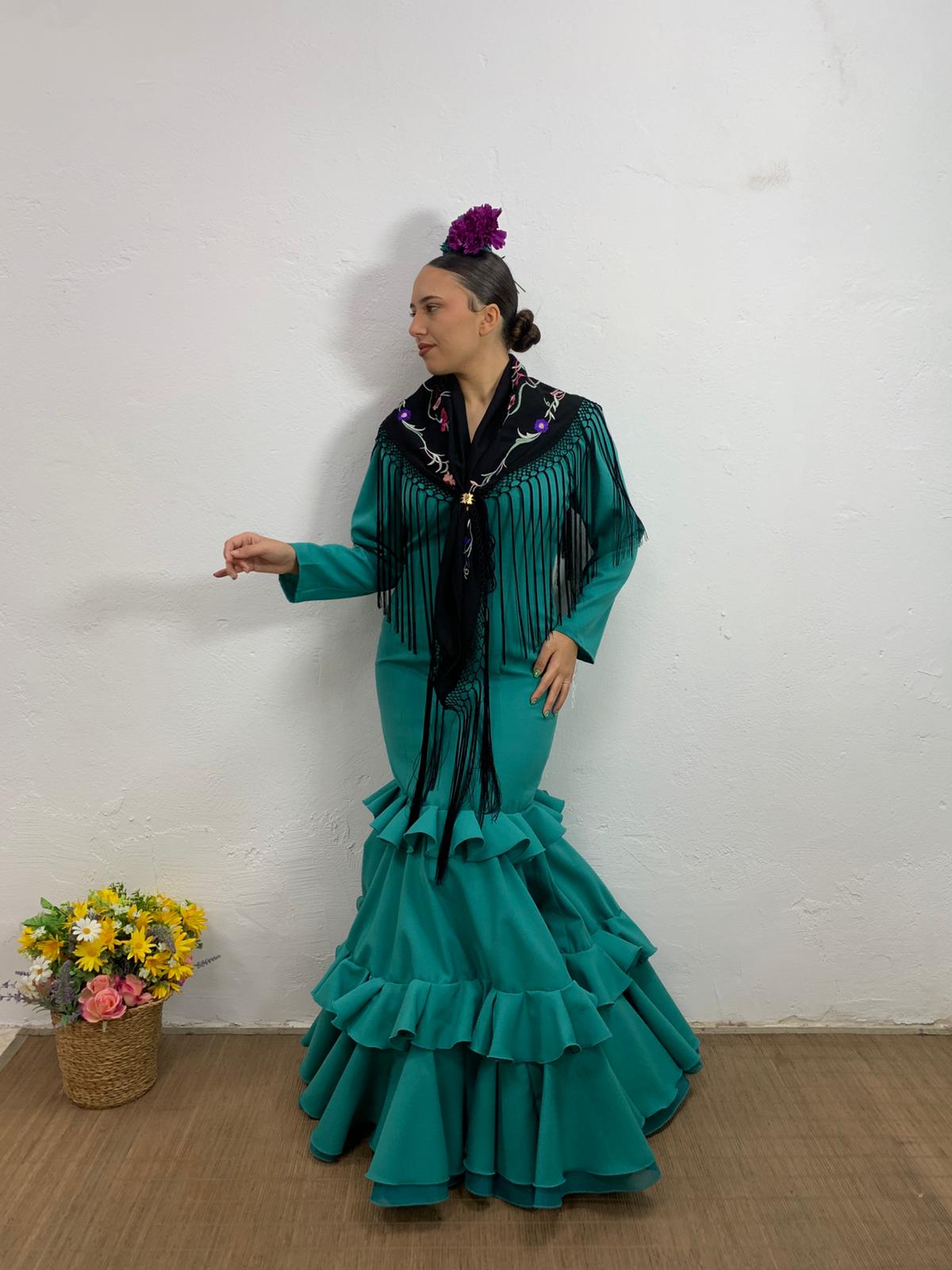 VESTIDO VERDE AGUA OSCURO LISO Y CON LUNAR